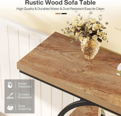 Console Table, Industrial 4-Tier Sofa Table Entryway Table with Circle Base, Narrow Wood Accent Tables with Sto