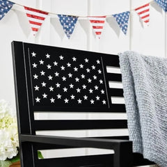 Outdoor Bench 2-Person Steel Indoor/Outdoor Bench for Garden, Patio, Porch, Entryway w/American Flag, 790lb Capacity
