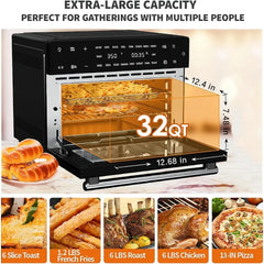 32 QT Extra Large Toaster Oven Air Fryer Combo, 18-in-1 Convection Toaster Oven Countertop with Baking, Dehydrate and Rotisserie