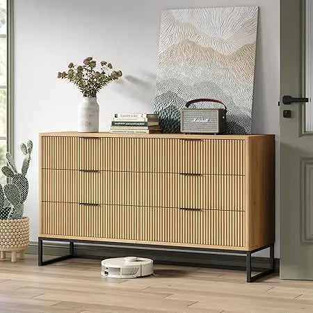 6 Drawer Double Dresser Modern Dresser Wood Storage Dressers & Chests of Drawers for Closet, Bedroom Living Room, Hallway