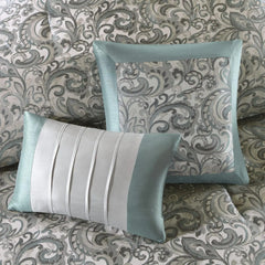 24 Piece Faux Silk Paisley Queen Comforter Set with Matching Curtains, Down Alternative Hypoallergenic - Teal