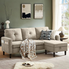 79" Convertible Sectional Sofa, Small L Shaped 3 Seat Couch with Storage Chaise Modern Linen Fabric Sofa Couches for Living Room