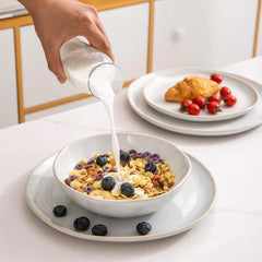 Ceramic Dinnerware Sets,Handmade Reactive Glaze Plates and Bowls Set,Highly Chip and Crack Safe Dishes Set,Service for 8 (24pc)