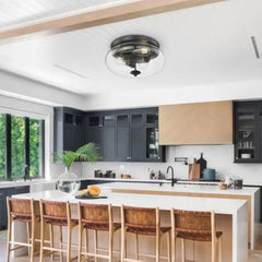 Large Ceiling Light Fixtures 3-Ight Flush Mount Indoor Outdoor Ceiling Light with Seeded Glass Shade for Hallway Kitchen Bedro