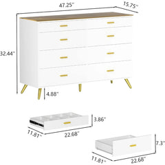 Dresser with LED Lights for Bedroom,8 Drawer Dressers with Tempered Glass Top,Chests of Drawers with 2 Grid Drawer,Living Room