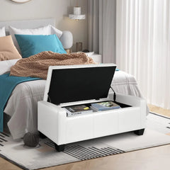 Large 51" Storage Ottoman, Tufted Faux Leather Storage Bench for Living Room, Entryway, or Bedroom