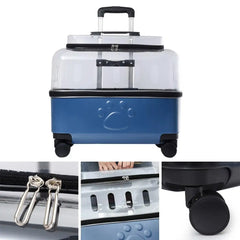 Easy to Clean Pet Carrier Transparent Cat Carrier with Wheels for Travel Hiking Spacious Pet Trolley Case with Breathable Holes