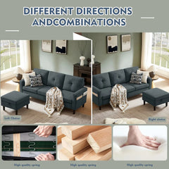 79" Convertible Sectional Sofa, Small L Shaped 3 Seat Couch with Storage Chaise Modern Linen Fabric Sofa Couches for Living Room
