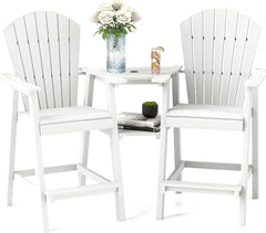 Tall Adirondack Chairs Set of 2,Recycled Poly Balcony Chair with Double Connecting Tray Patio Stools Weather Resistant