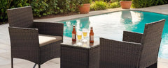 Patio Furniture Set 3 Pieces All-Weather Rattan Outdoor Furniture Patio Chairs with Tempered Glass Table (Brown/Cream)