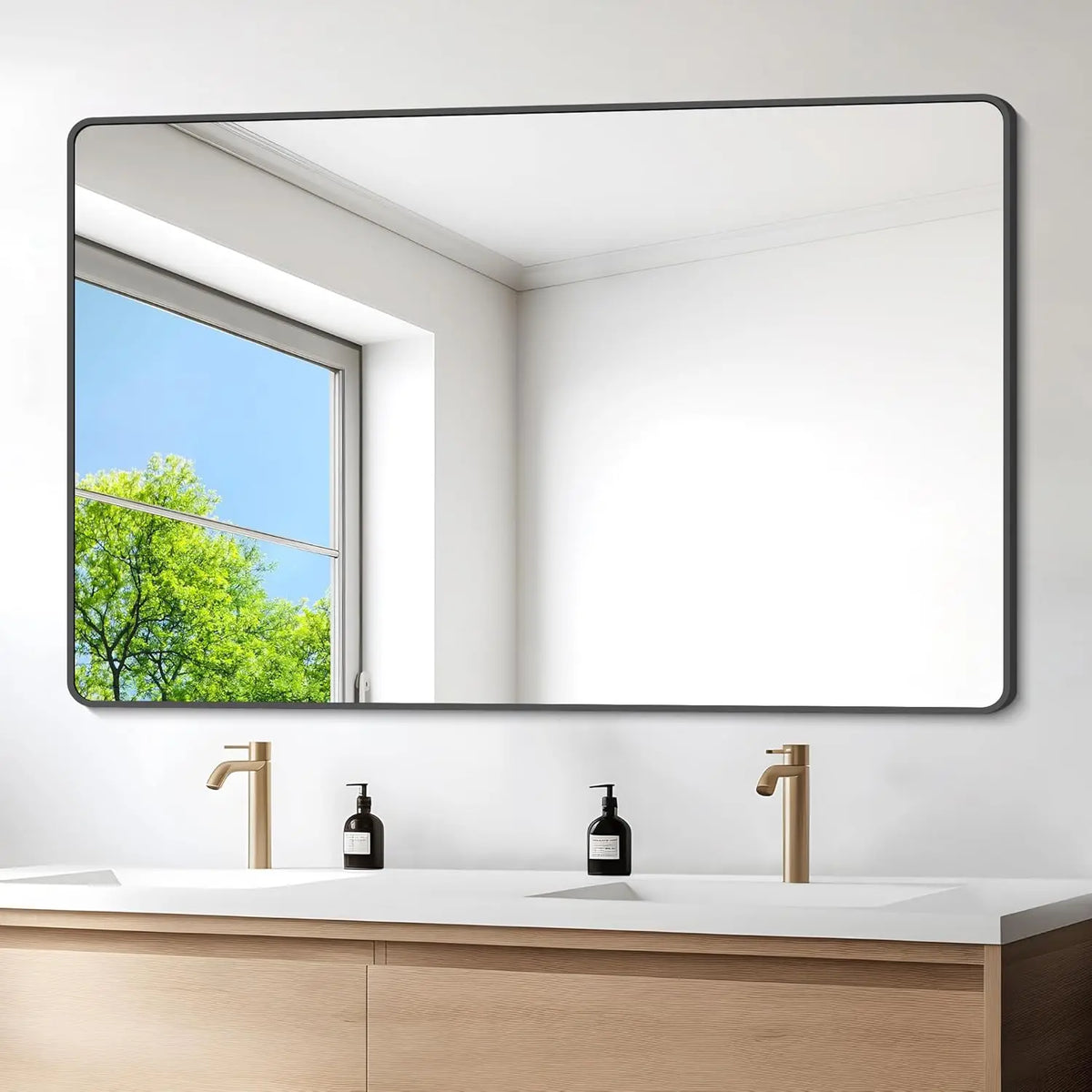 Bathroom Mirror for Wall, 55x36 Inch Rectangle Mirrors with Metal Frame, Modern Vanity Wall Mirror Decor for Entryway Hangs,