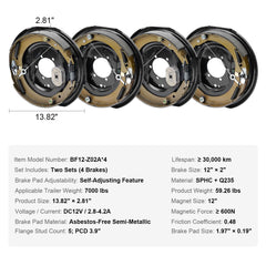 SucceBuy Trailer Hub Drum Kits Self-Adjusting Trailer Brake Assembly for 7000 lbs Axle Backing Plates Brake System Part Replace