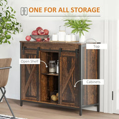 Industrial Buffet Cabinet, Sideboard, Coffee Bar Table with Sliding Barn Doors, Storage Cabinets and Adjustable Shelves f