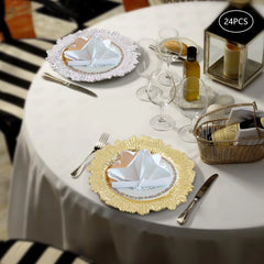 24-Pack Western Style Snowflake Plates, Plastic Gold/Silver, Durable & Elegant for Dining