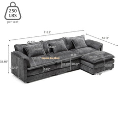 Modern Chenille L-Shaped Sectional Sofa with Moveable Ottoman & Memory Foam