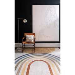 Washable Rugs, 9x12 Eliot Modern Beige Area Rugs, Orange Blue Grey Carpet for Living Room, Bedroom or Kitchen, Rug