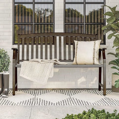 patio Farmhouse Outdoor Bench, Garden Benches with Anti-Rust Aluminum Powder Coated Frame, Faux Wood Grain Finish Frame