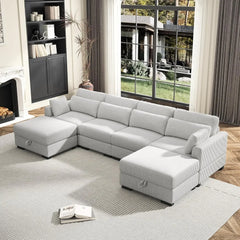 Corduroy Sofa Couch with  Pillows, Seat Convertible U Shaped Sofa Couch with Storage and Chaise for small Apartments