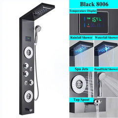 LED Shower Panel Tower System Rain Waterfall Shower Column With SPA Massage Temperature Screen athtub Water Mixer Tap Faucet Set