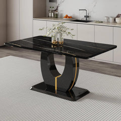 67” Modern Dining Table – Rectangular Faux Marble Kitchen Table for 6