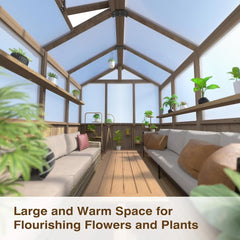 6x12FT Greenhouses for Outdoors,Wooden Greenhouse with Cedar Frame&Adjustable Vent,Green House with 4-Layer Polycarbonate Panel