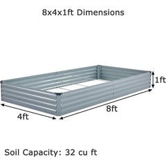 8x4x1ft(2 Pack) Galvanized Raised Garden Bed,Outdoor Planter Box Metal Patio Kit Planting Bed