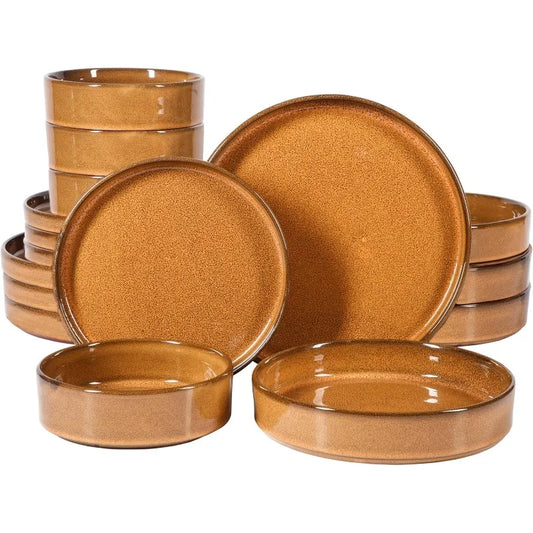Oprah's Favorite Things - Santorini Mist Double Bowl Terracotta Reactive Glaze Plates and Bowls Dinnerware Set - Amber
