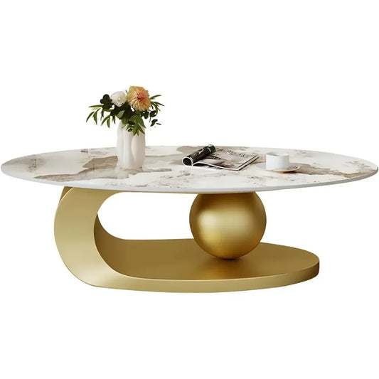 Modern Stone Coffee Table with Abstract Metal Base Living Room Table Center Table for Home 39" L x 20" W x 17" H Coffee Tables