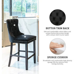 Counter Height Bar Chairs Set of 2, 27" Modern Velvet Bar Stools with Button Decor, Nailhead Trim, Solid Wooden Legs, Beige