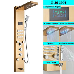LED Shower Panel Tower System Rain Waterfall Shower Column With SPA Massage Temperature Screen athtub Water Mixer Tap Faucet Set