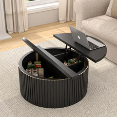 Lift Top Coffee Table with Storage, Round Coffee Tables for Living Room, 34.6In Farmhouse Fluted Coffee Table, Wood Center Table