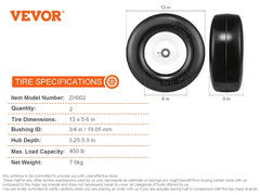VEVOR Lawn Mower Tires with Rim 13x5-6" Tubeless Tractor Tires 2-Pack Tire and Wheel Assembly Flat-free PU Tires 3.25"-5.9"