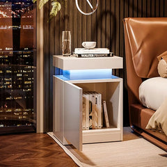 Nightstand Set of 2, LED Nightstand with One Cabinet, Bedside Table with LED Lights, Side Table for Bedroom