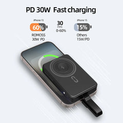 ROMOSS Magnetic Power Bank 10000mAh 30W PD Fast Charging 3-in-1 Wireless Powerbank with Apple Watch Charger for Magsafe iPhone