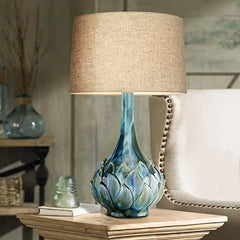Tropical Coastal Ceramic Table Lamps Set Green Blue Beige Shade Kenya Bedroom 29.5