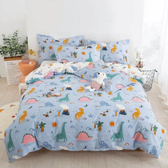 Kids Duvet Cover Set Full Size, Cotton Cartoon Car Truck Bedding Set for Boys Girls, 3 Pieces Soft Breathable White Yellow Plaid