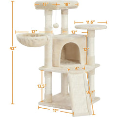 42in Cat Tree Tower for Indoor Cats. Cat Condo with Perch & Hammock, Multi-Level Activity Center, Scratching Posts