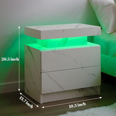 Nightstand LED Bedside Table for Bedroom Modern Night Stand with 2 Wood Drawers End Side Table for Bedroom