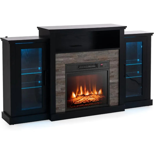 Fireplace TV Stand with LED Lights & 18” Electric Fireplace – Entertainment Center for TVs Up to 65”