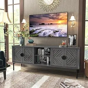 63'' TV Stands for Living Room, TV Console with 2-Layer Shelves, Modern Entertainment Center Television Stands with Storage, Wo