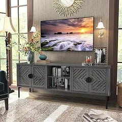 63'' TV Stands for Living Room, TV Console with 2-Layer Shelves, Modern Entertainment Center Television Stands with Storage, Wo