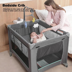 pack n play,Portable Playard Bassinet Bedside Sleeper for Newborn to Toddler,Baby Crib w/Carry Bag Nursery Center
