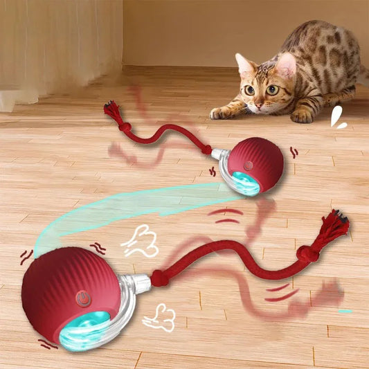 Cat Interactive Ball Toys Automatic Rolling Ball Faux Tail Rechargeable Smart Pet Electric Toy Dog Cat Training Imitate Mouse