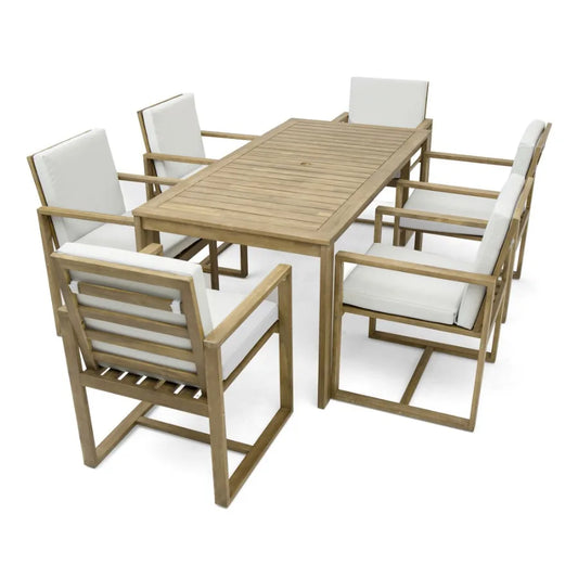 Patio Dining Set Outdoor Dining Table and Chair Set with and Removable Cushions for Patio Backyard Garden Light Teak