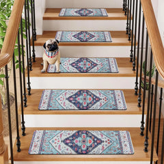 Carpet Stair Treads for Wooden Steps Set of 15, 30''X8'' Indoor Runner Resistant Rugs Rubber Safety Mats for Dogs
