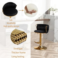Bar Stools Set of 4, Counter Height Bar Stools with Low Back, Gold Swivel Bar Stools for Kitchen Island, Bar Pub Stools