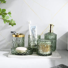 Green Bathroom Accessories Set, 5Pcs Clear Glass Bathroom Accessories, Hand Soap Dispenser, Soap Dish, Toothbrush Holder Set, Tu