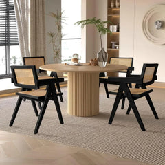 Modern Round Pedestal Dining Table – 47” Farmhouse Kitchen Table with Solid Wood Base