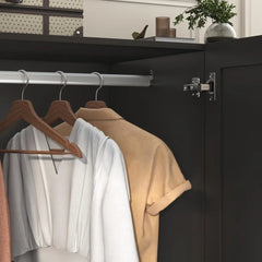 3 Doors Armoire Wardrobe Closet with 3 Drawers & Mirror, Modern Wooden Bedroom Armoires with Hanging Rod Led Lights for Bedroom,