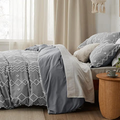 Boho Duvet Cover King Size - Checkered King Duvet Cover Set for All Seasons, 3 Pieces Soft Shabby Chic Embroidery Boho Bedding